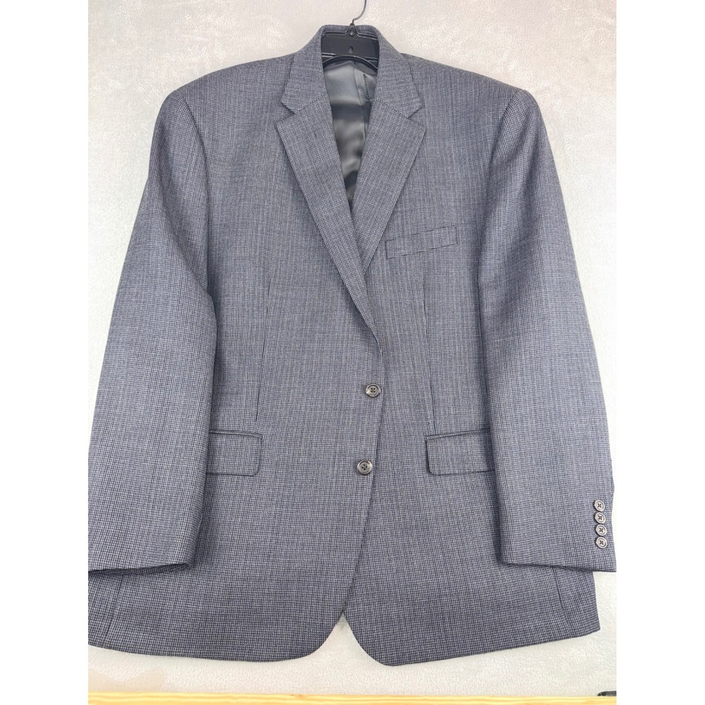 Chaps Mens 48R‎ Wool Blazer Grey Blue Micro Houndstooth Sport Coat 2 Button New